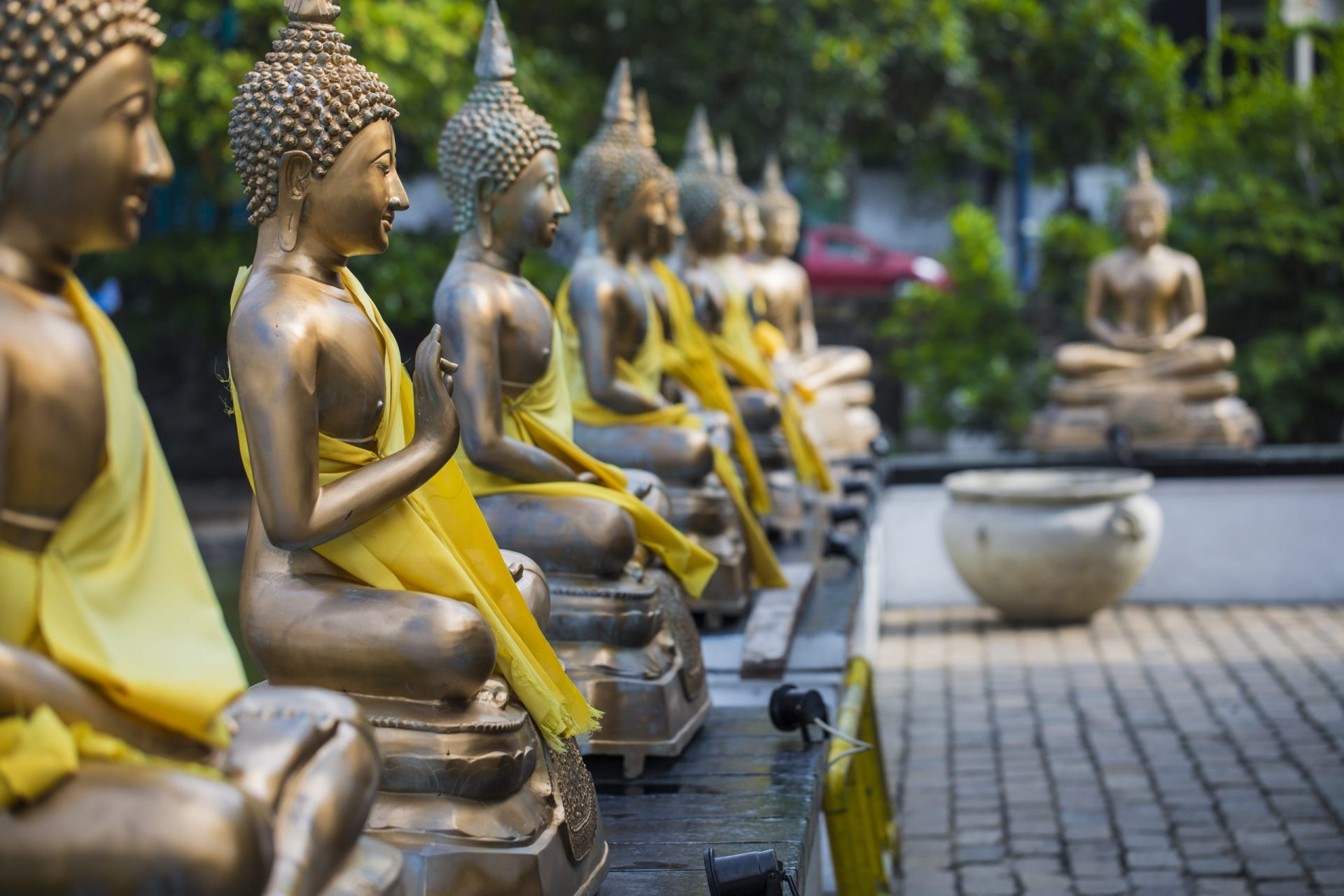 Buddha Statuen in Seema Malaka Tempel Colombo shutterstock 535350205