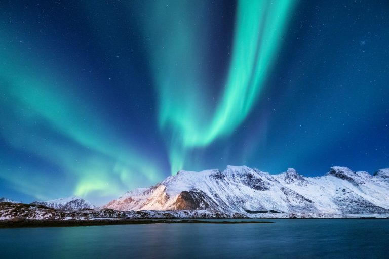 Aurora,Borealis,On,The,Lofoten,Islands,,Norway.,Green,Northern,Lights shutterstock 1037921752 scaled