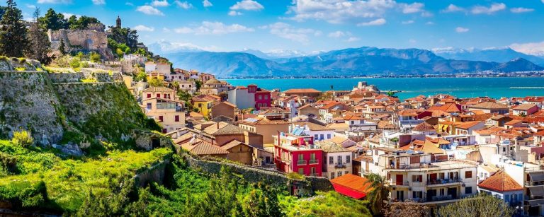 Nafplio,Or,Nafplion,,Greece,,Peloponnese,Old,Town,Houses,Aerial,Panorama shutterstock 1464747380 scaled